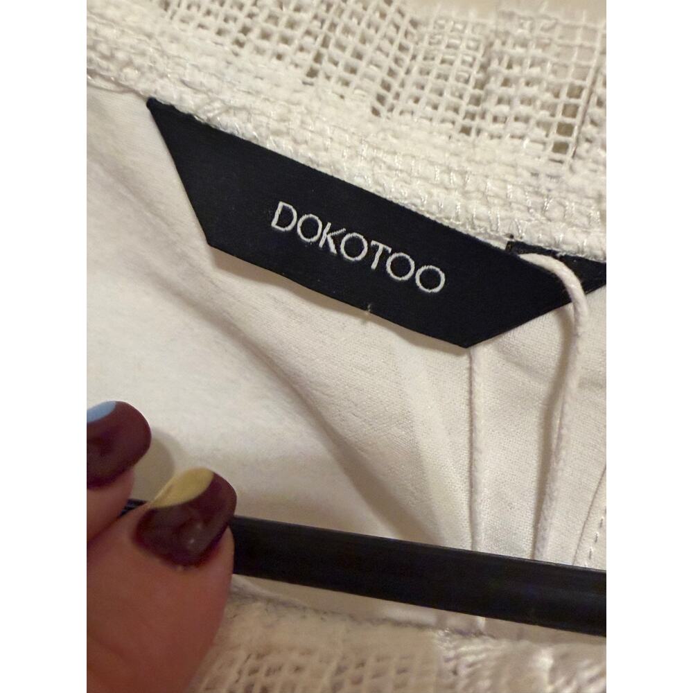 Dokotoo Women's White Lace Mesh Blouse Ruffle Neck Boho Top NWT L - Picture 4 of 9